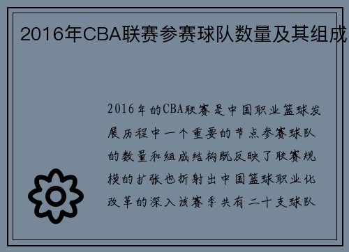 2016年CBA联赛参赛球队数量及其组成