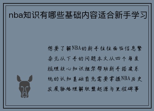 nba知识有哪些基础内容适合新手学习
